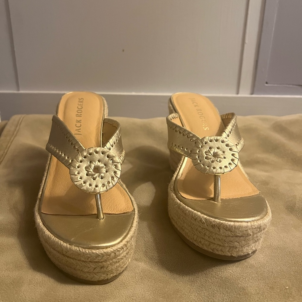 JACK ROGERS Platinum Rowan Leather Platform Wedge Sandals -NWT